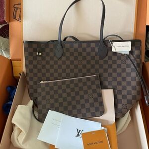 Louis Vuitton Brown Checkered Tote and Pouch